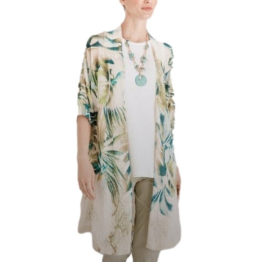 Chicos New Size 1 US M Beach Comber Short Sleeve Cardigan Sweater Tropical Print
